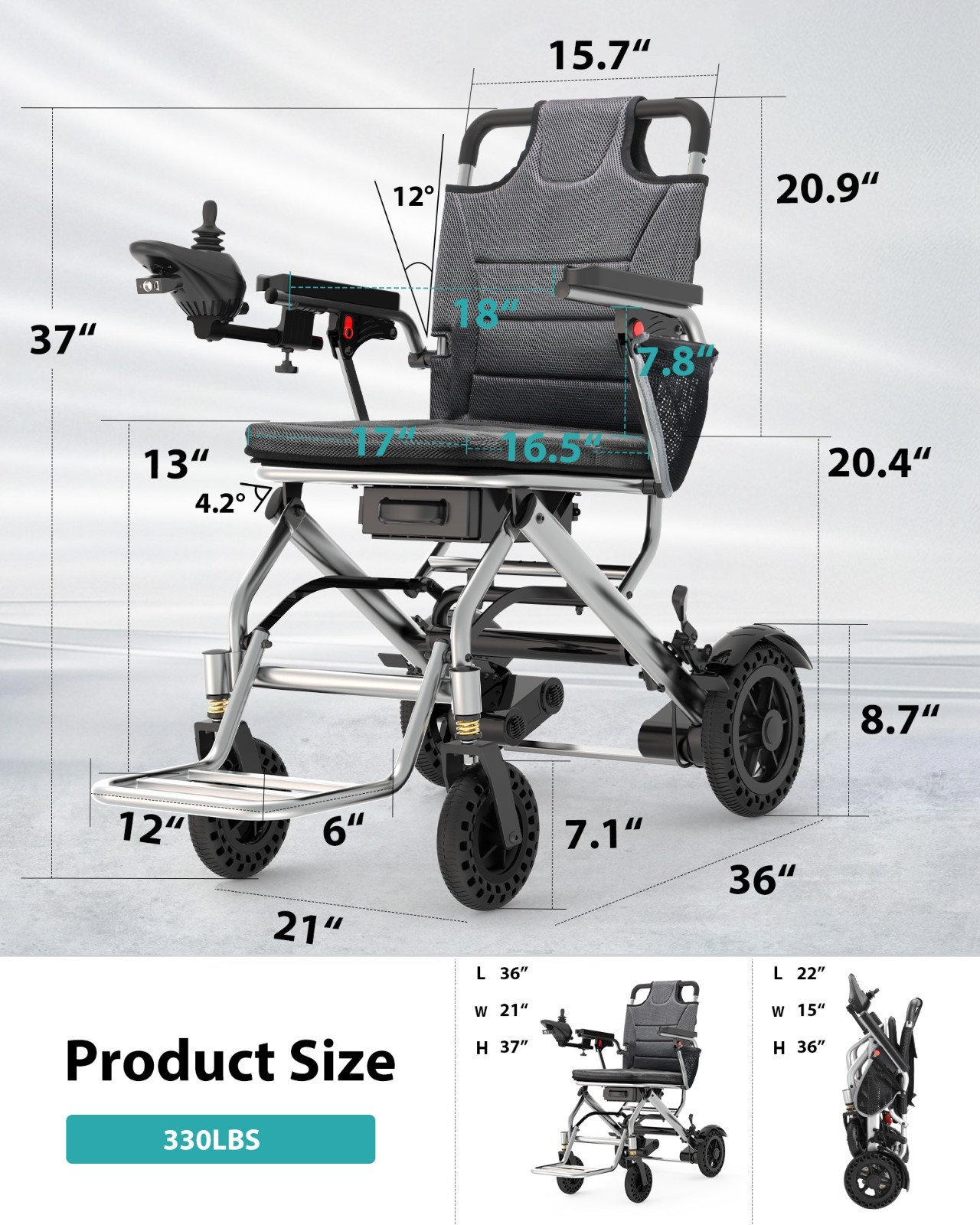 33 Lbs Lightweight Electric Wheelchair for Adults, Portable & Best Folding