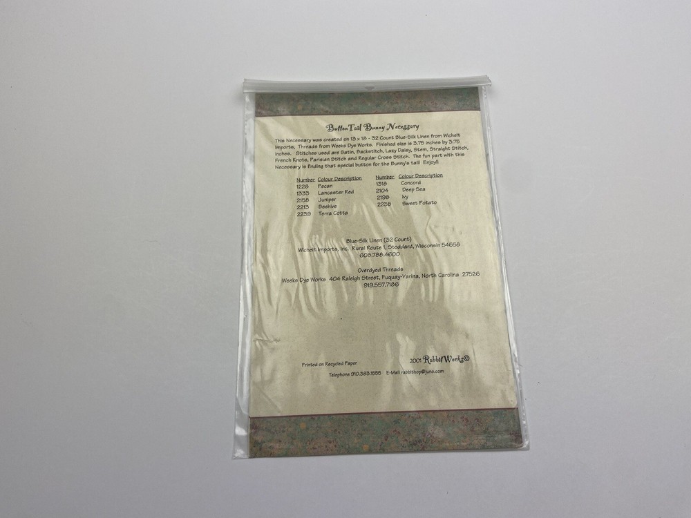 Rabbit Work Button Tail Bunny Necessary Needlepoint Pattern 6P