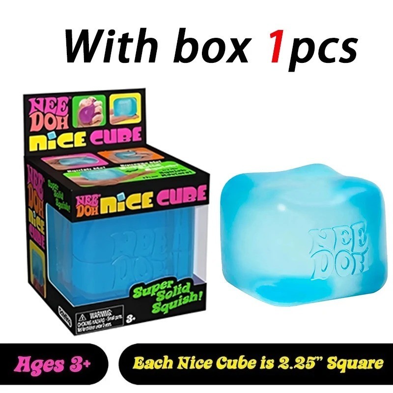 Nee Doh Nice Cubes Ice Cube Toy Fidget Super Solid Squish Pink /Blue