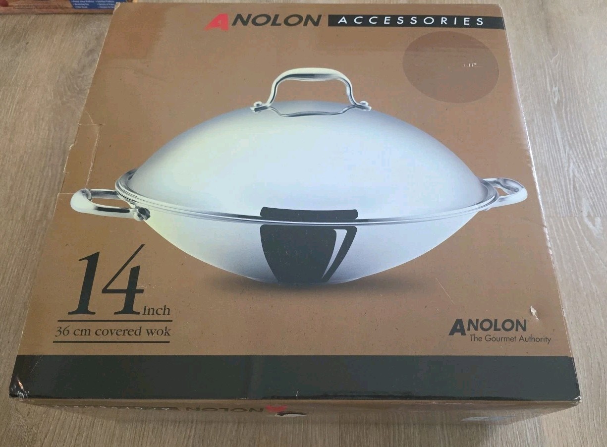 Anolon Wok 14" 18/10 Stainless Steel  New In Box