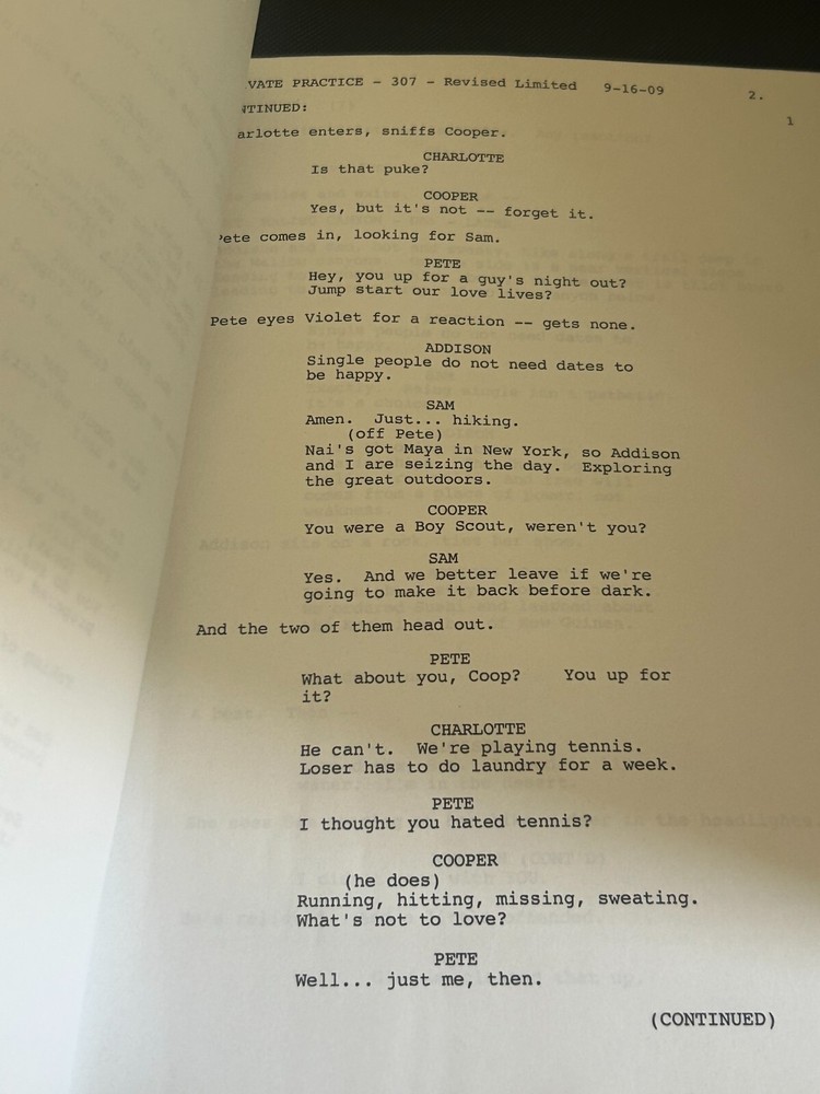 ORIGINAL SCRIPT PRIVATE PRACTICE THE HARD PART KATE WALSH TIM DALY