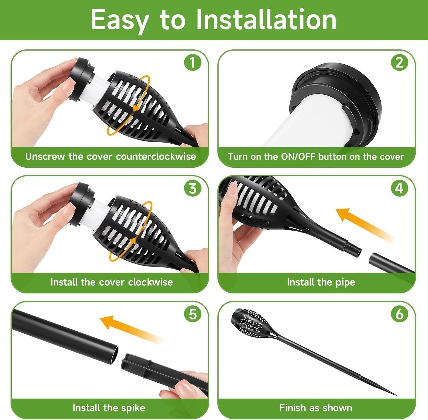 6Pack Flickering LED Solar Flame Tiki Torch Lights Outdoor Garden Yard Lawn Lamp