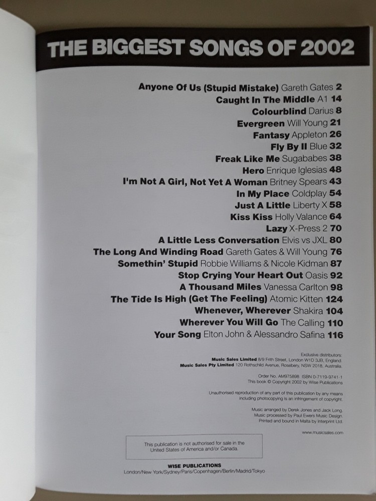 Smash Hits 2002 - Songbook