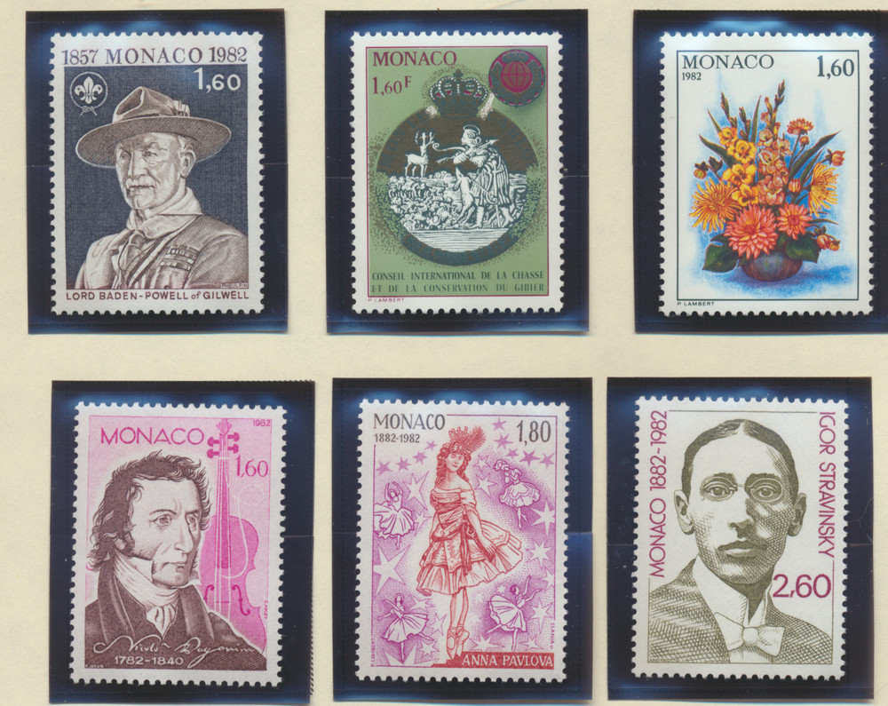 Monaco Stamps Scott #1341//1353, Mint Never Hinged, 6 Different 1982 Issues
