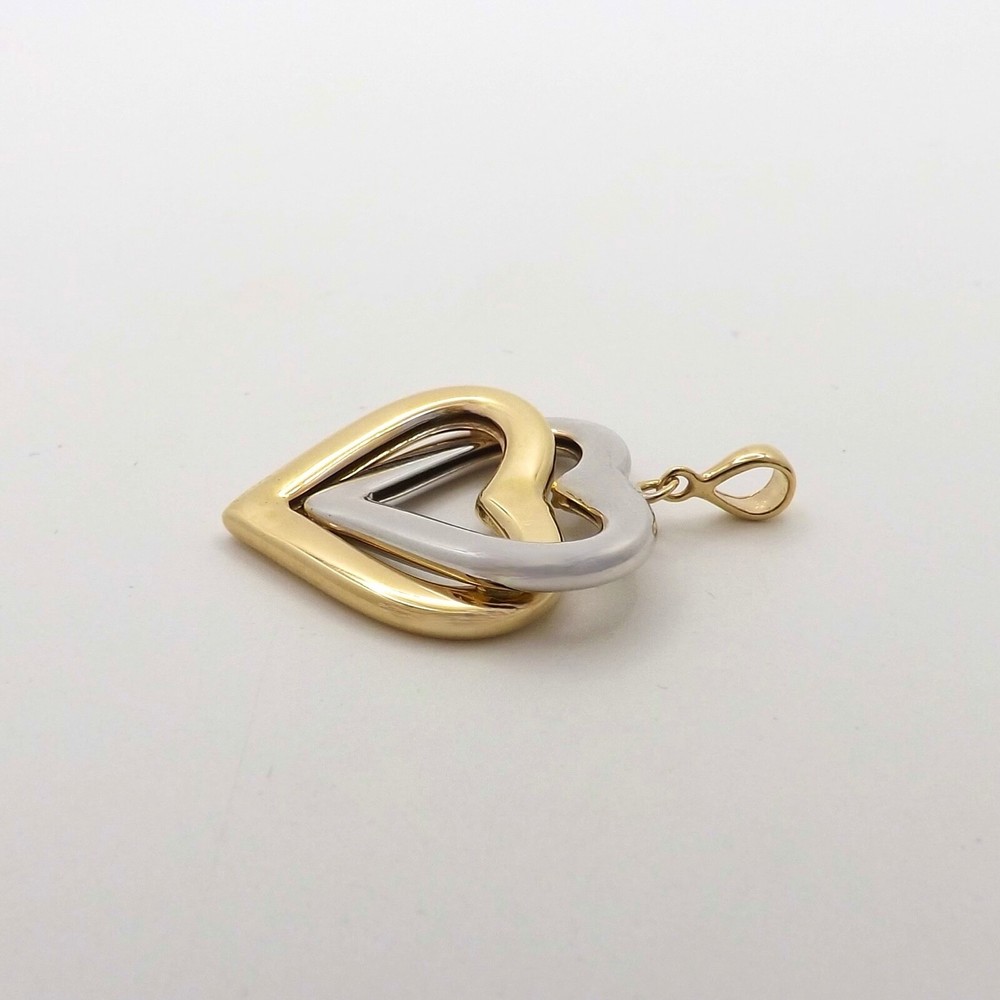 14k Gold Two Open Hearts Become One Interlocking Charm Pendant Setting New