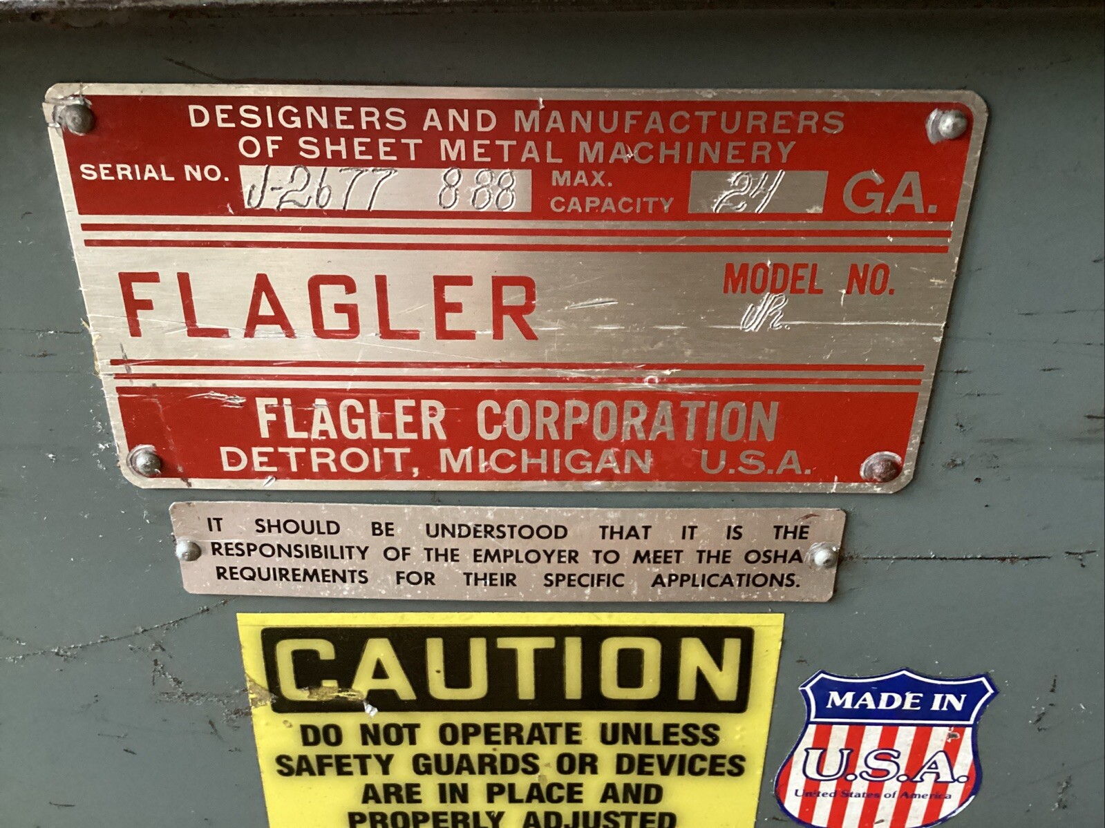 Flagler 24 Gauge Pittsburgh Machine HVAC Tested Lockformer Free Ship.