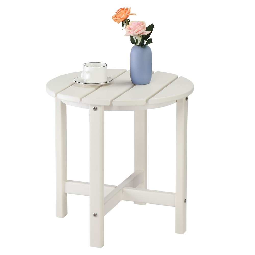 46cm Round White HDPE Side Table, Single Layer Modern Accent Table