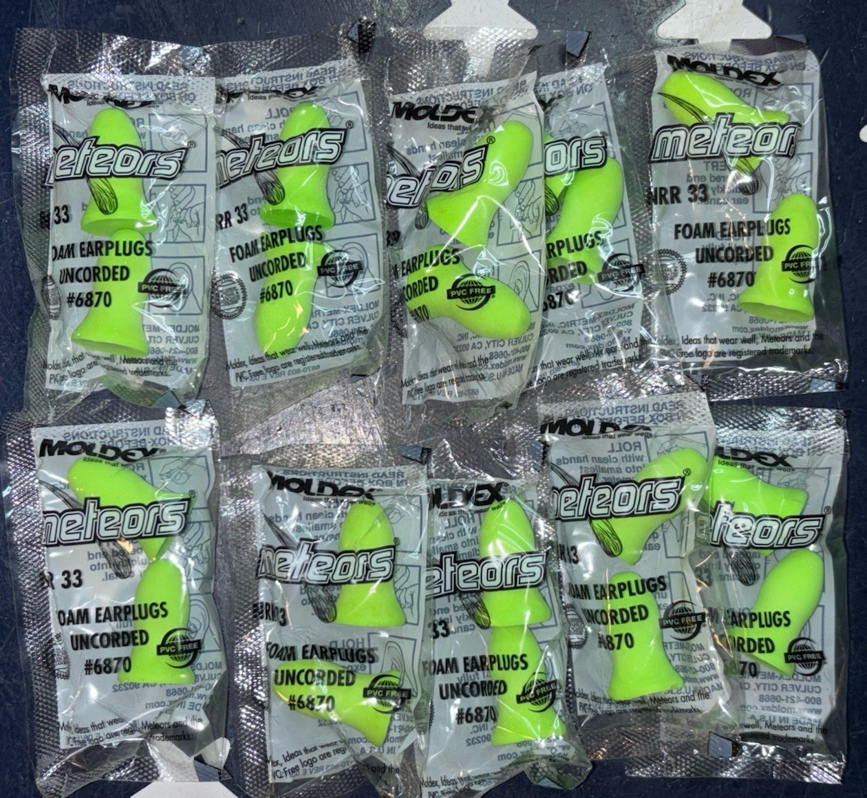 10 Pair Travel Airplane Safe MOLDEX 6870 Meteors NRR 33db Earplugs UNCORDED