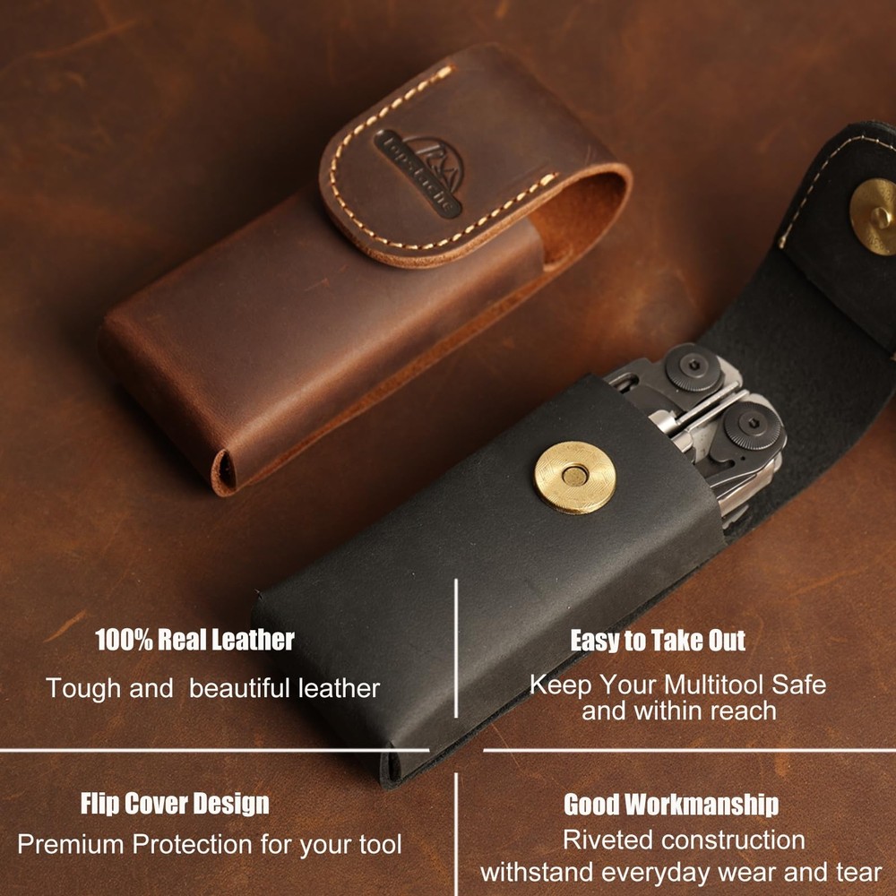 Topstache Leather Multitool Sheath for Belt - Holster Large, Black