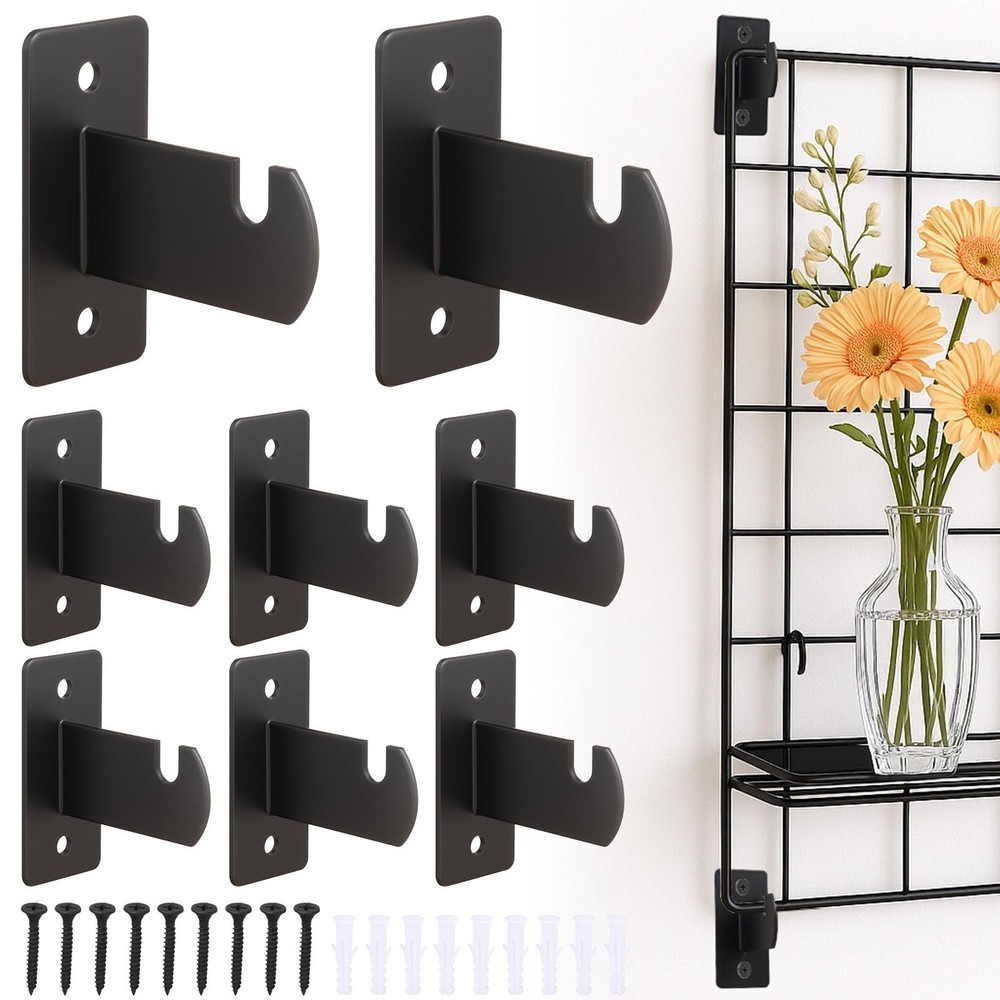 8 Pcs Black Gridwall Mount Brackets with Screws for Wall Panel Display Hooks