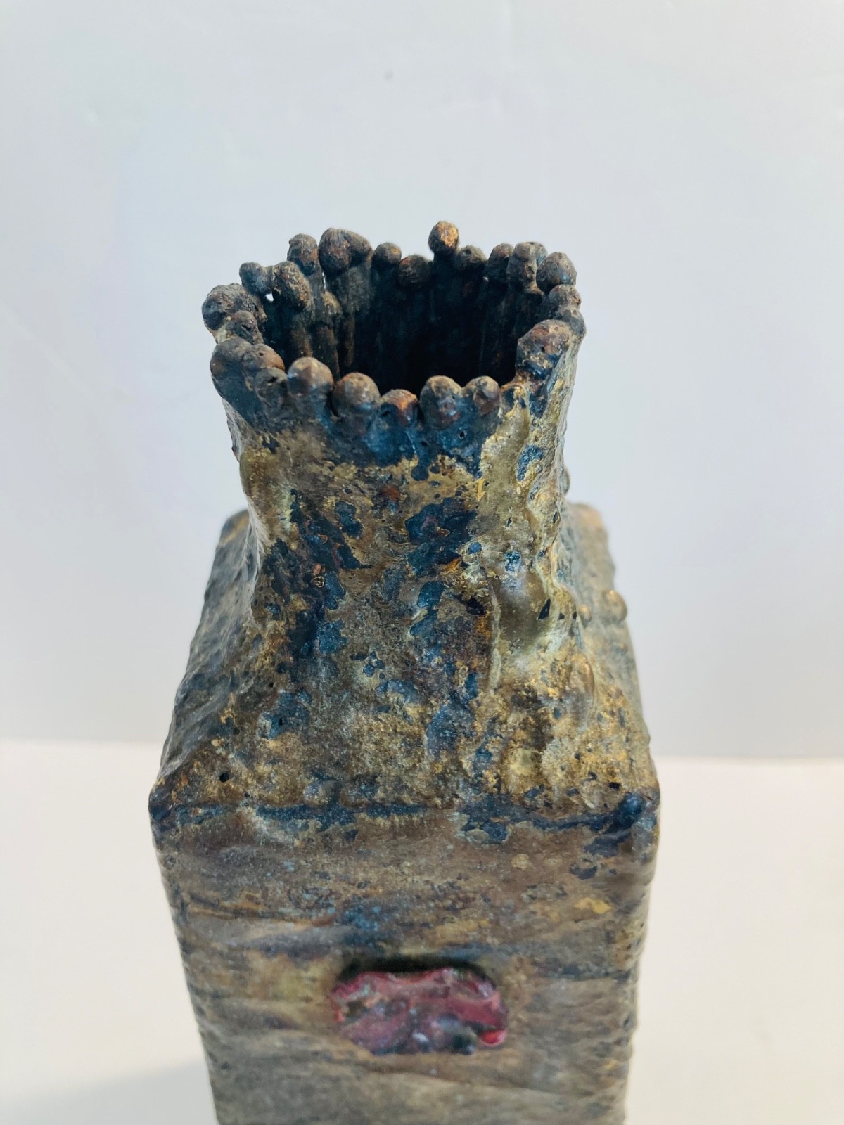 Beautiful MCM Metal Brutalist Bronze Vase Handmade Sculpture