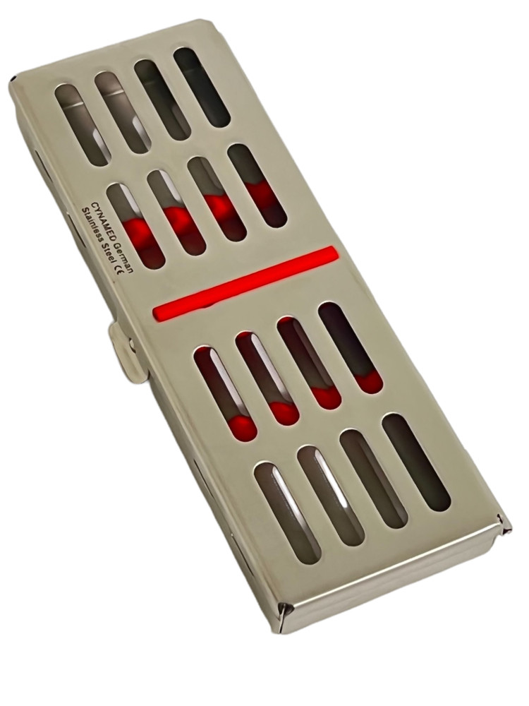 3 EA - Sterilization Boxes with Colored Silicone Inserts 7x2.5x0.75 In - German
