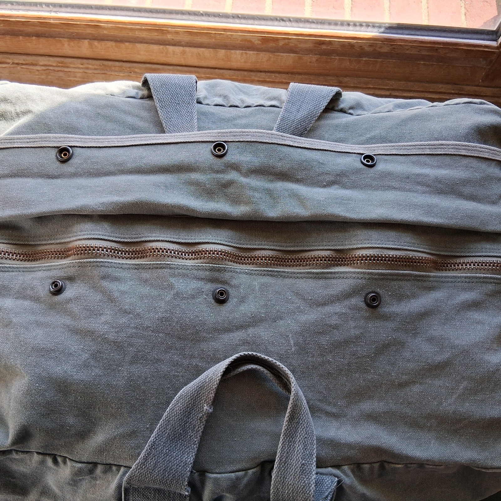 Vtg Large Kit Bag Flyers Sage Green US Military Duffle Canvas 22" x 13" x 16"