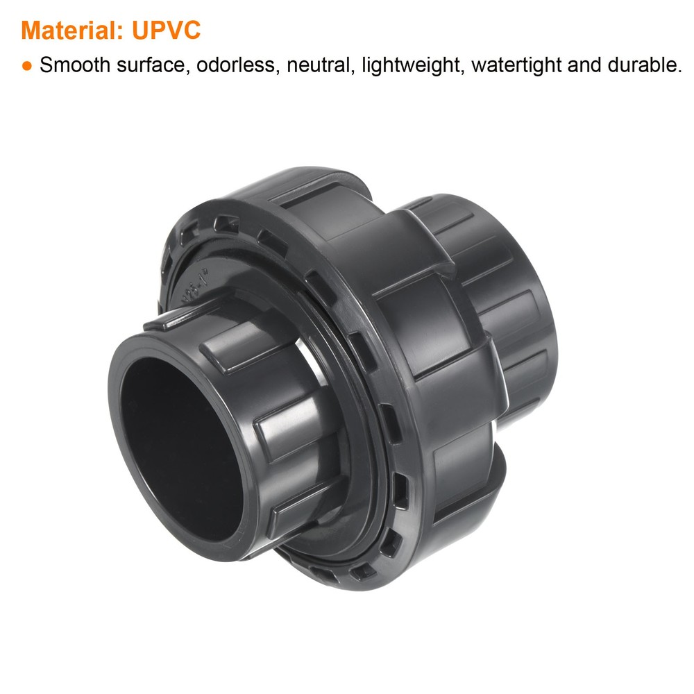 3pcs 1" SCH80 UPVC Pipe Fitting Socket Straight Joint Union Connector, Grey