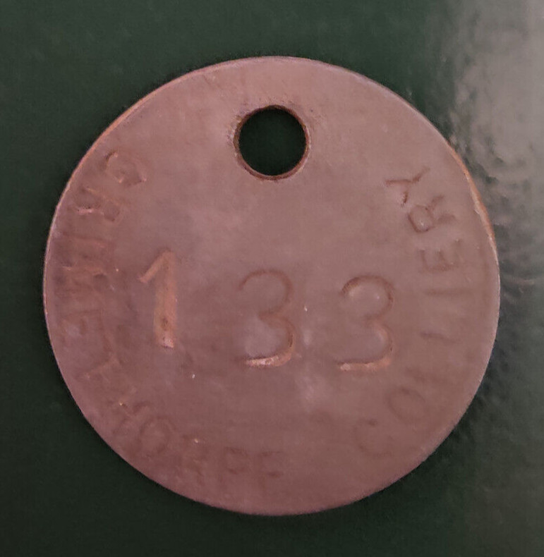 GRIMETHORPE Colliery Pit Check Tally - marked GRIMETHORPE COLLIERY 133