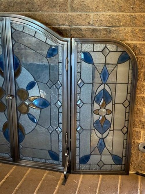 Tiffany styled stained glass fireplace screen
