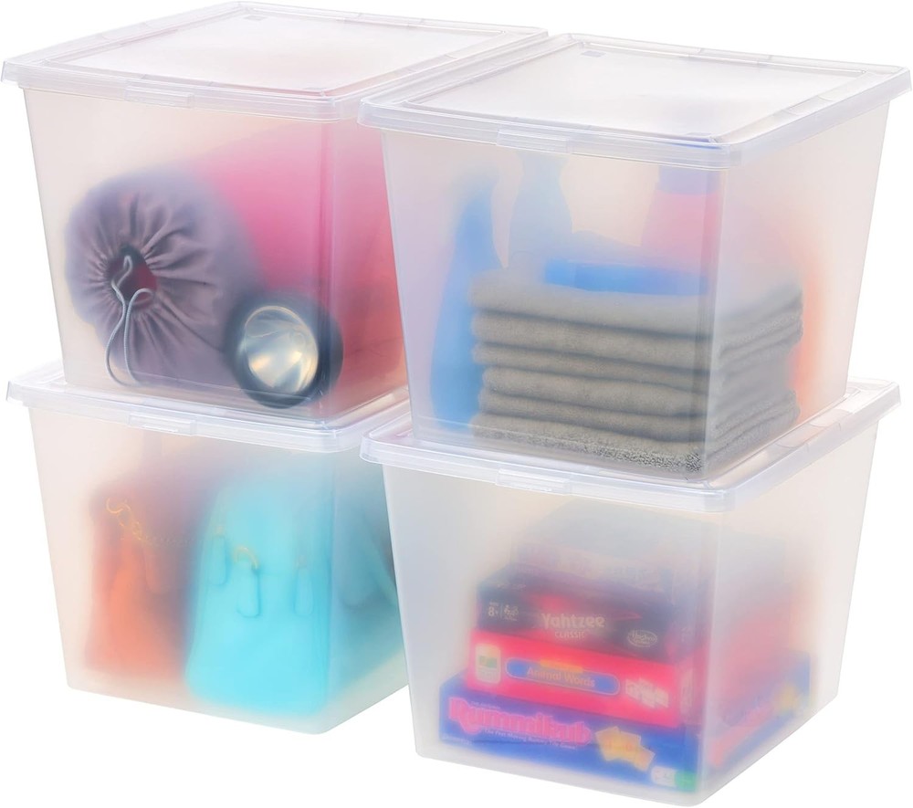 4-Pack Storage Bins with Lids, 36 Quart, Clear Stackable Containers Box Organ...