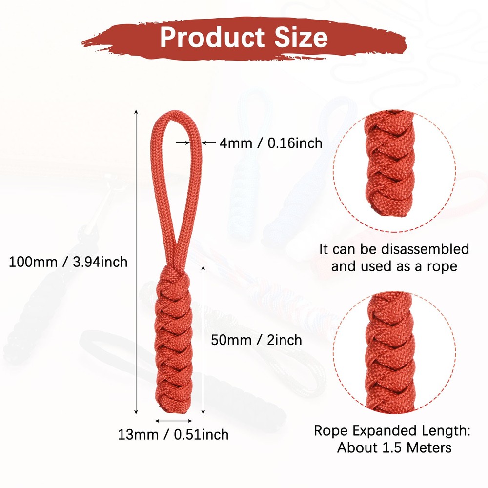 Zipper Pull Replacement [10PCS] - Paracord Pull Tab Extender -[Red]