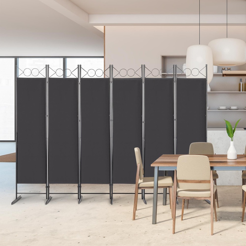 6 Panel Room Divider 6FT Screen Folding Privacy Divider Freestand Black