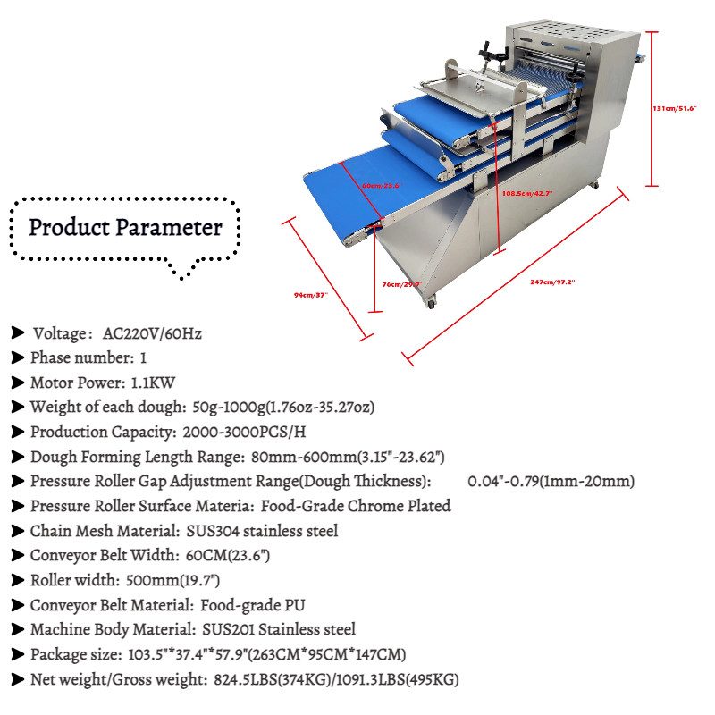Automatic Toast Dough Molding Shaping Machine 3000pcs/h Thickness 0.04"-0.79