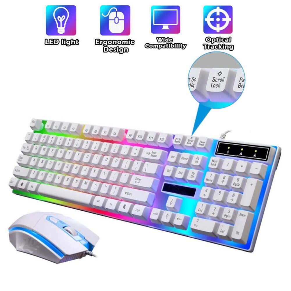 Computer Desktop Gaming Keyboard and Mouse Mechanical Feel LED Light Backlit