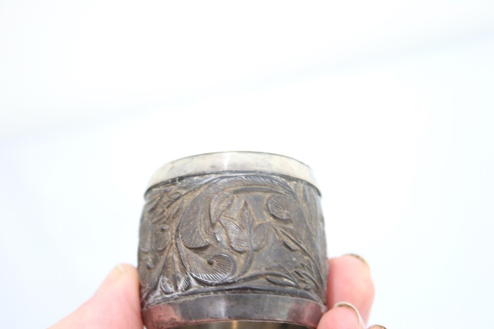 Antique Carved Treen and solid silver napkin ring