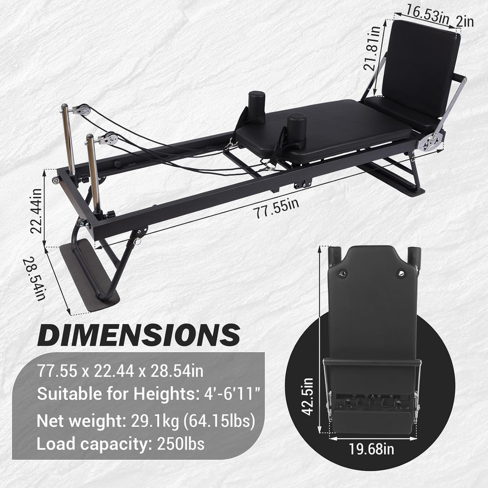 Foldable Pilates Reformer Machine for Home Use,Pilates Bed with Adjustable Sprin