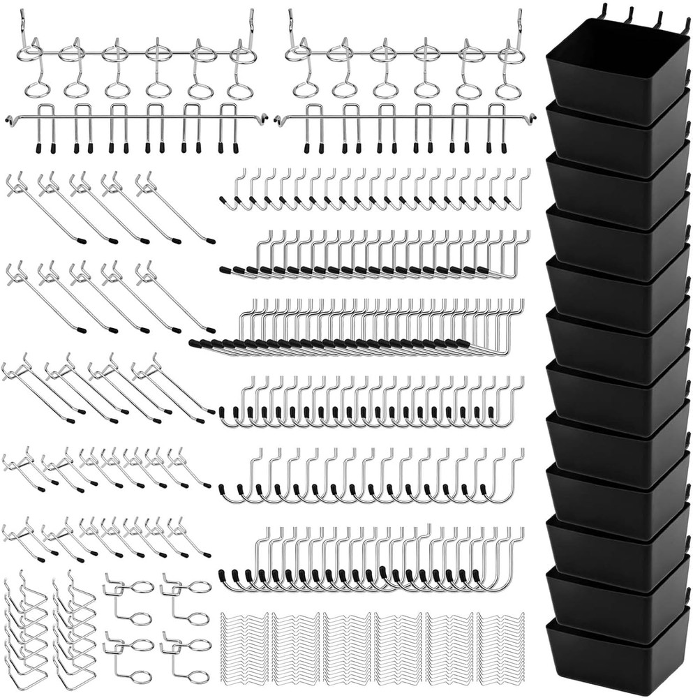 Pegboard Organizer Peg Board Hooks: 300-Piece Hooks for Tool Assortment Black