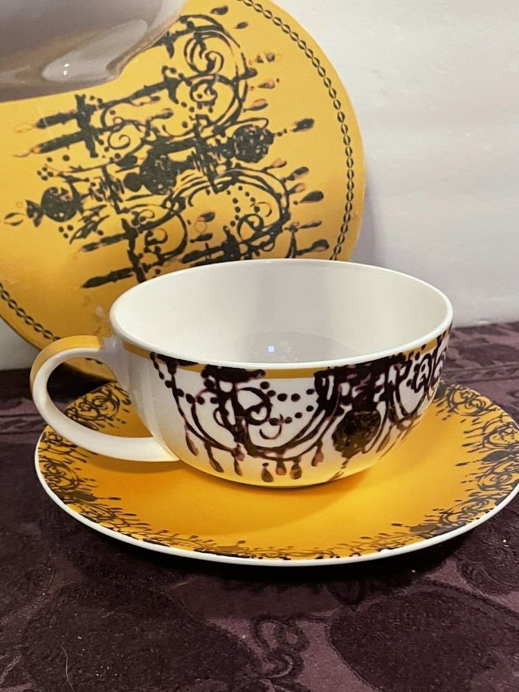 "TEA FOR ONE" Products Stackable “Chandelier Gold” Pattern Teapot & Cup NIB (CA)