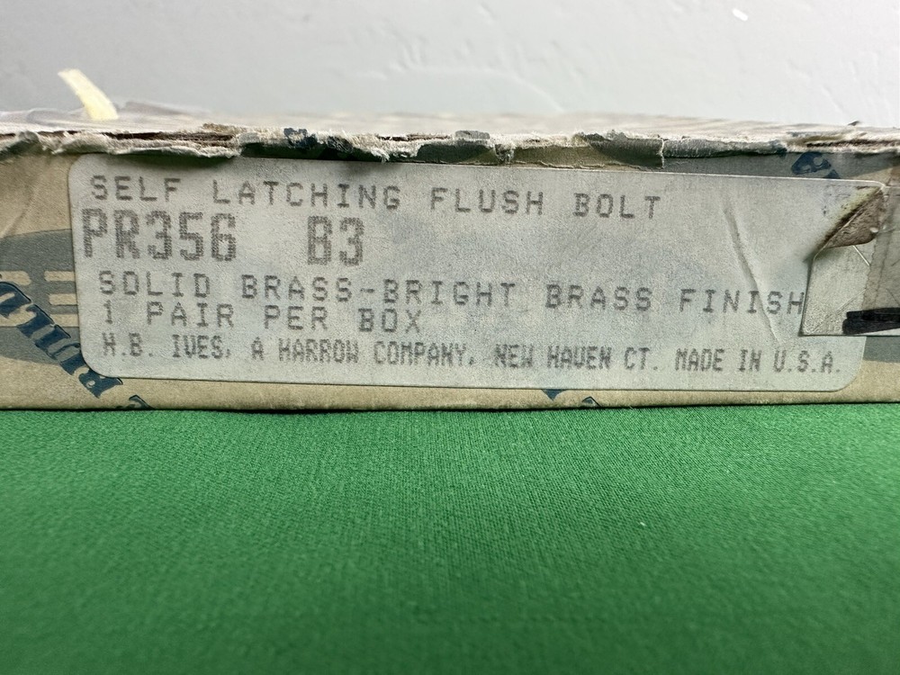 H.B. IVES Self Latching Flush Bolt Solid Brass PR356 B3 with Bright Brass Finish