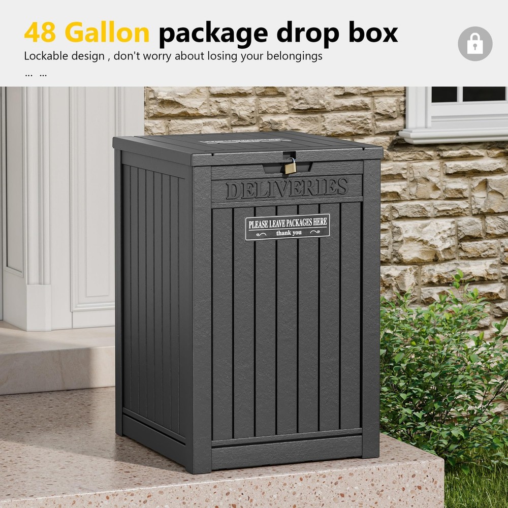 Lockable Weatherproof Plastic Parcel Drop Box for Outdoor Storage Black