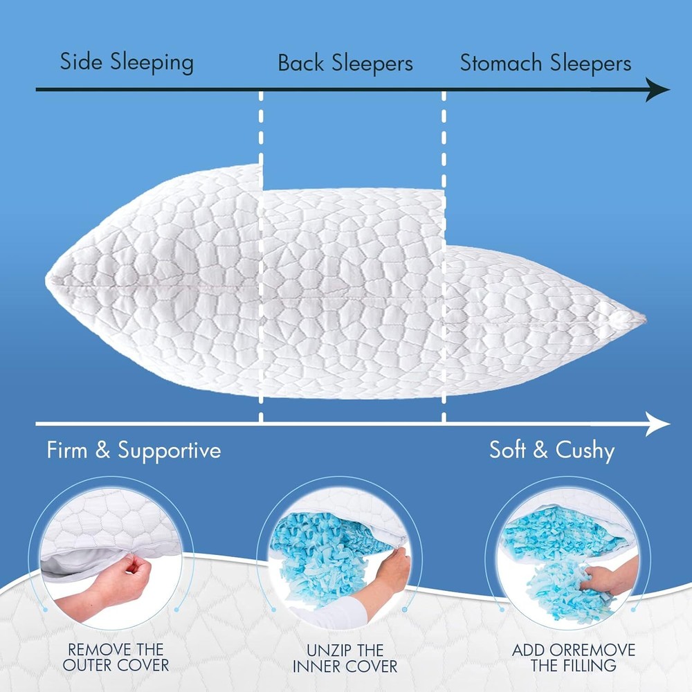 Cooling Bed Pillows for Sleeping 2 Pack Shredded Memory Foam Pillows