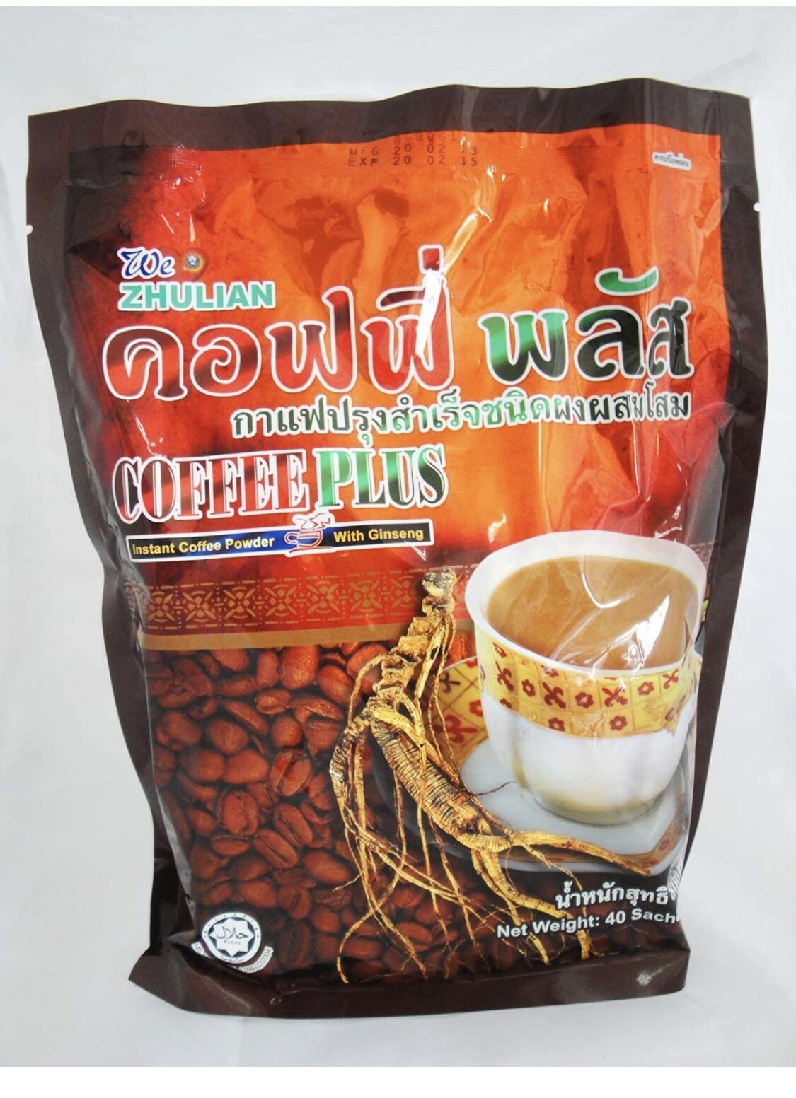 ZHULIAN COFFEE PLUS Instant Ginseng Extract Herb 2 bags x 40 Sachets - total of