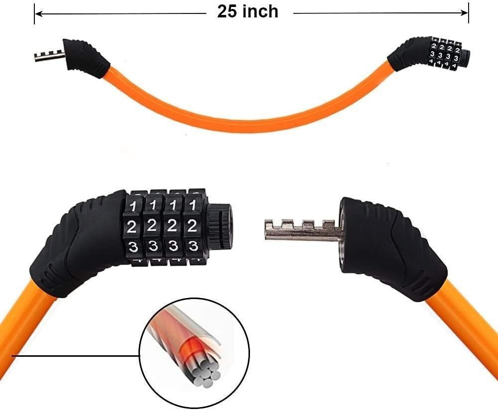 Secure Your Bicycle with 2ft Resettable Combination Cable Lock - Scratch Proof
