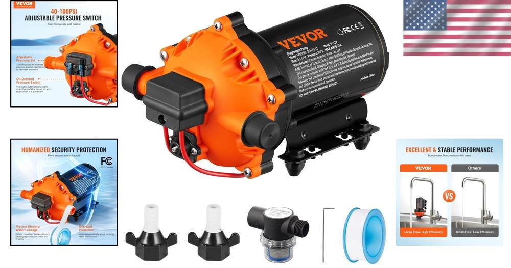 High-Performance 12V Sprayer Pump 5.5 GPM, Auto Pressure Switch, Quiet Operation