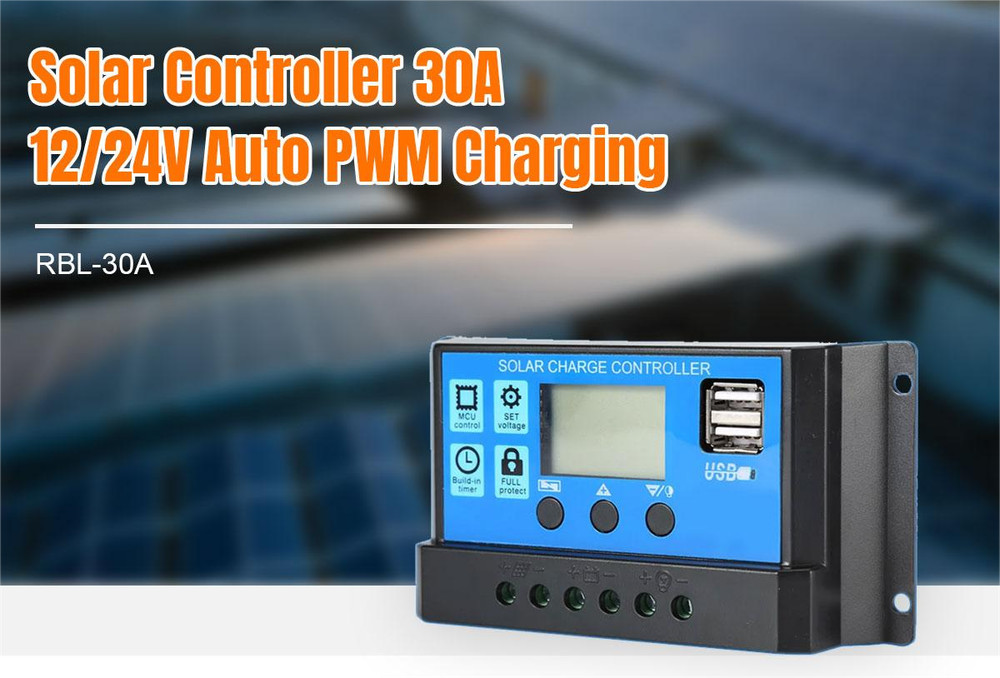 30A Solar Panel Battery Regulator 12V 24V PWM Controller Dual USB LCD