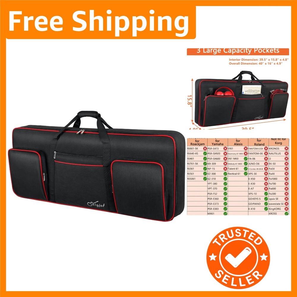 61 Key Keyboard Case with Thick Padding - Adjustable Straps & Security Belts