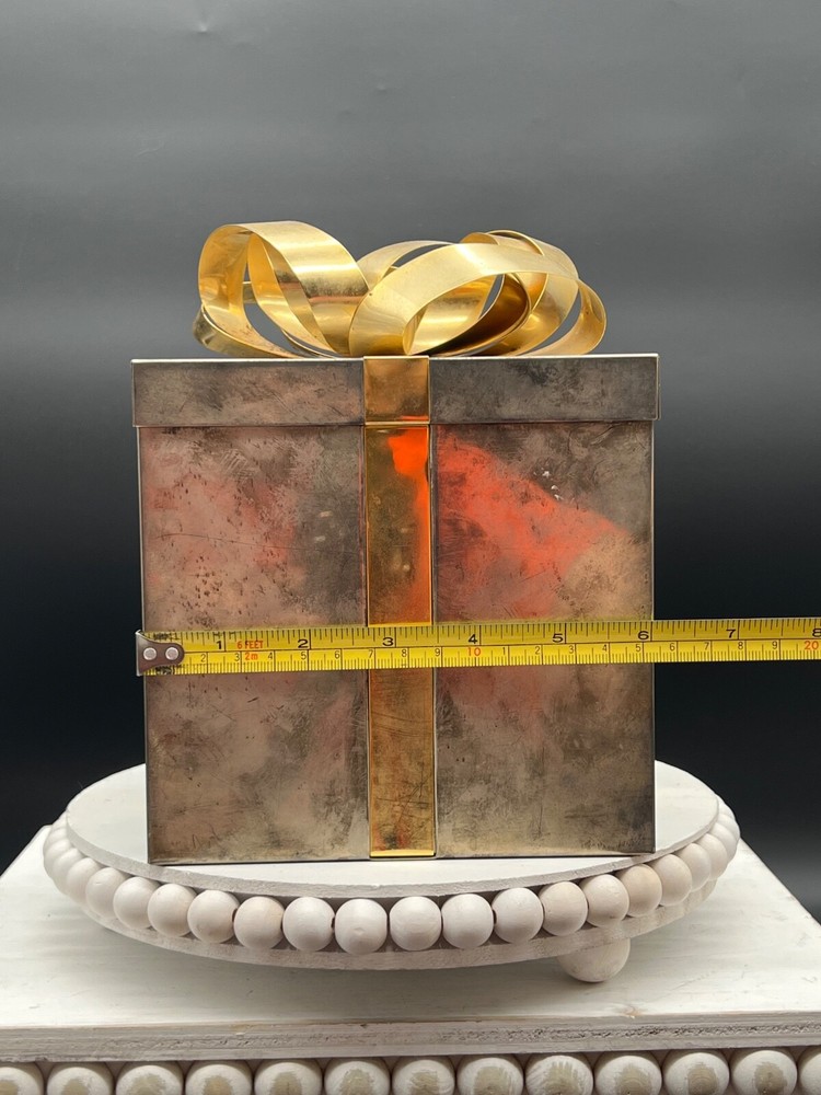Godinger Two Tone Medium Present Box 6" Square 8"H with Bow Tarnished