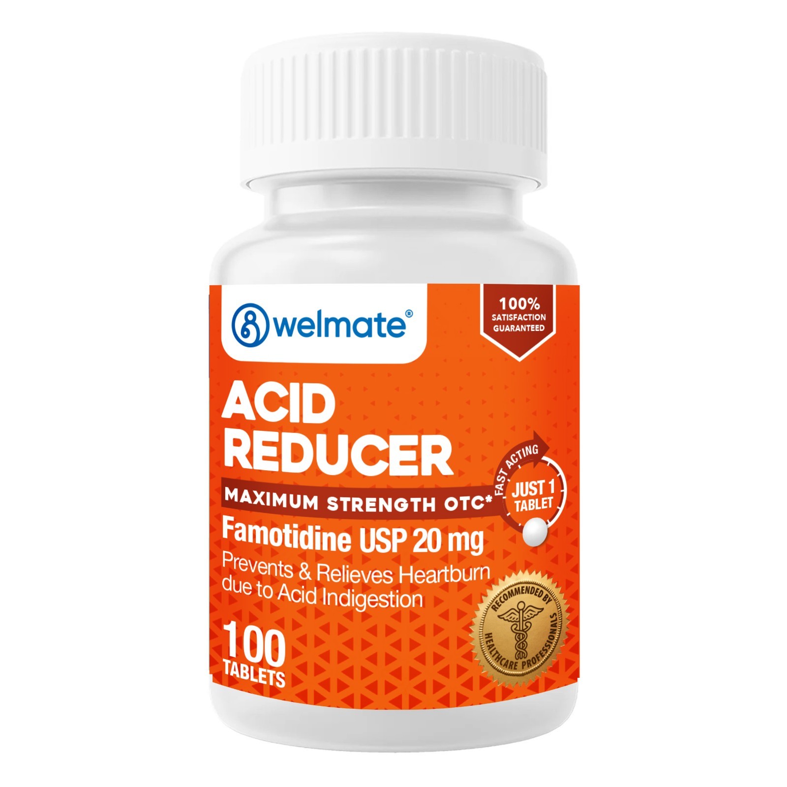 WELMATE Famotidine 20 mg Tablets, 100 Count - Effective Acid Reducer for Relief