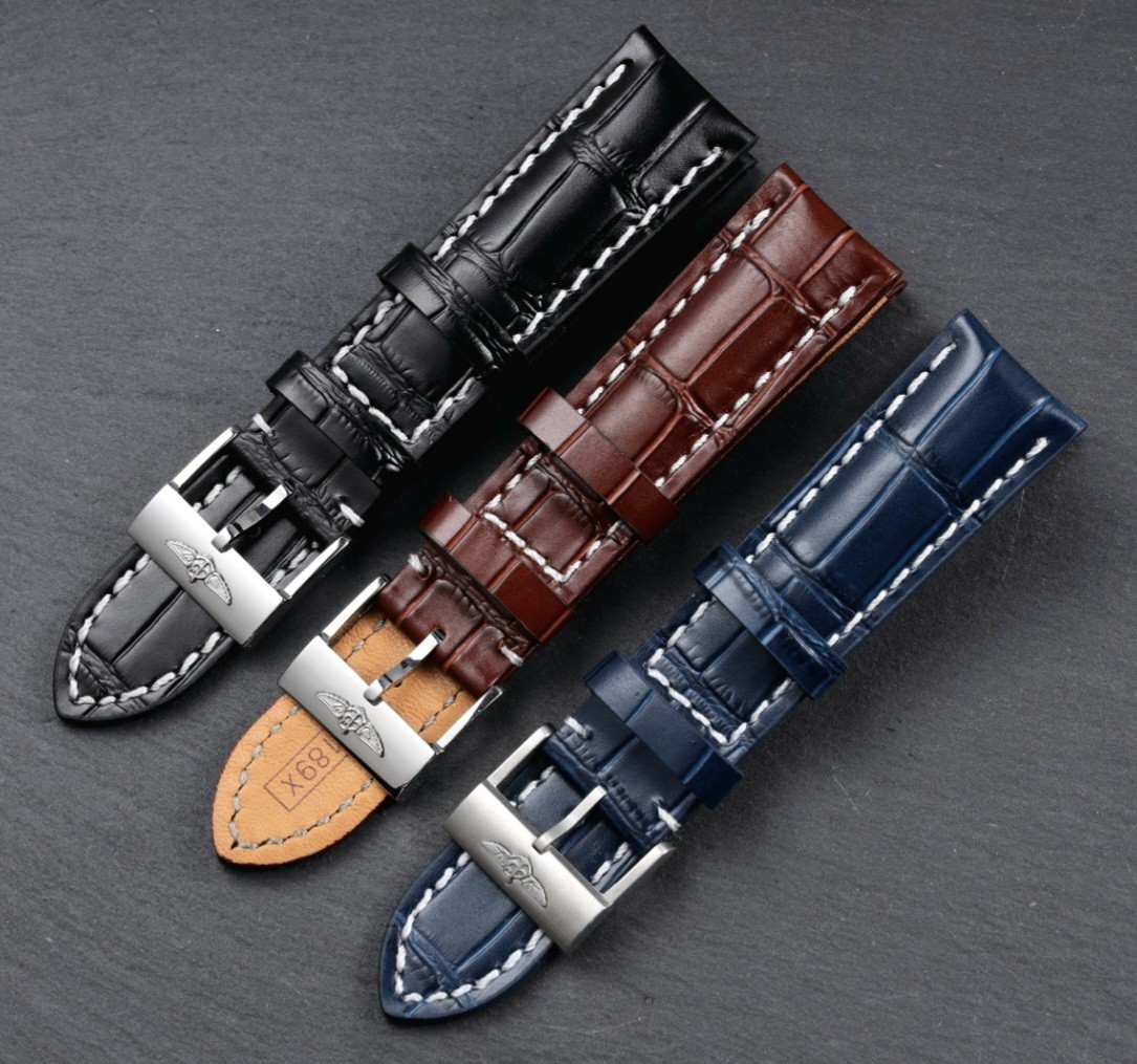 Breitling Leather Strap – 20mm 22mm 24mm – Black, Blue, Brown – Stainless Steel
