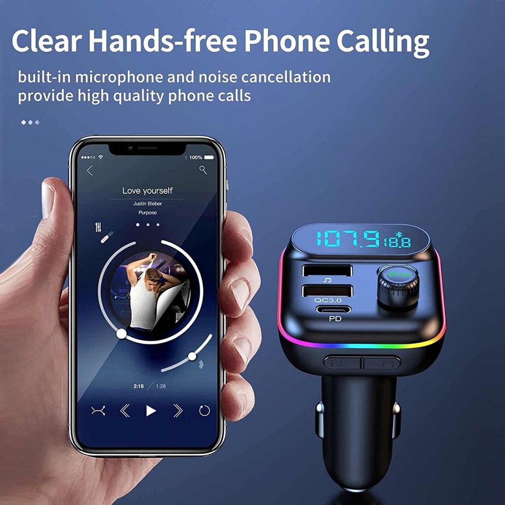 Bluetooth Car Adapter FM Transmitter USB AUX Radio Handsfree MP3 Music Player US