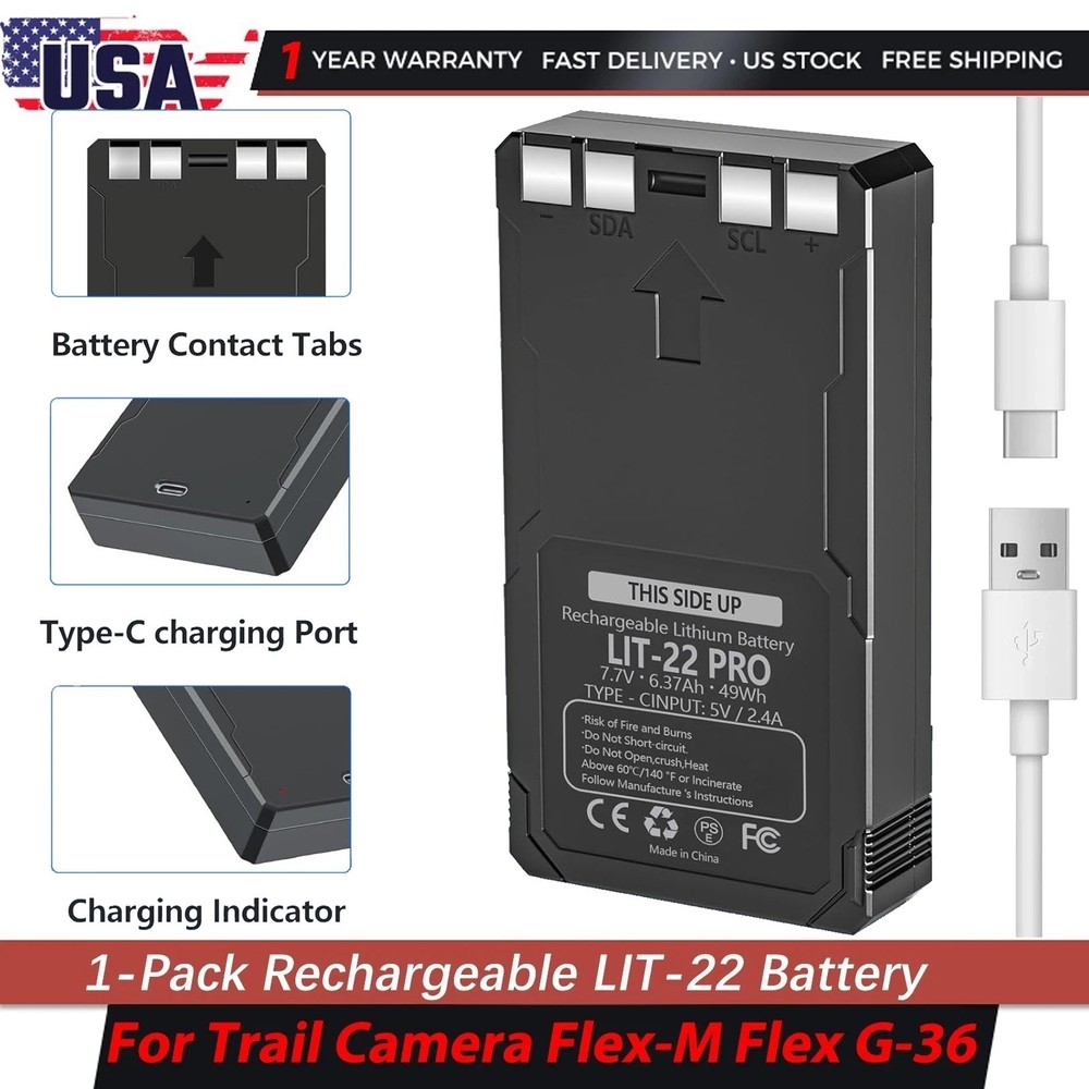 1-PACK Rechargeable LIT-22 Battery SPYPOINT Flex-M Flex-Plus Flex-S Trail Camera