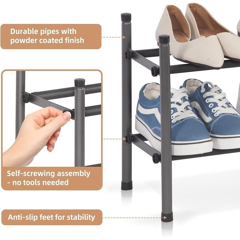 Expandable Stackable Metal Shoe Rack 2 Tier Adjustable Durable Storage Solution
