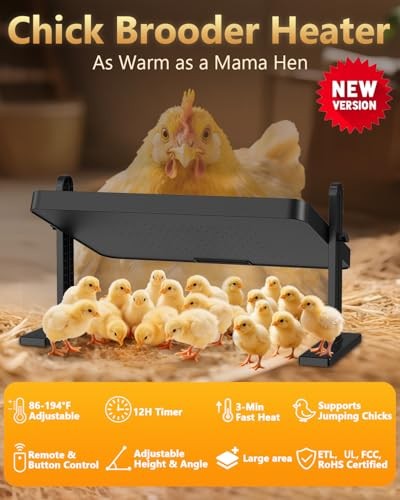 Chick Brooder Heating Plate with 86–194℉ Adjustable Temp, 12H Timer, Black