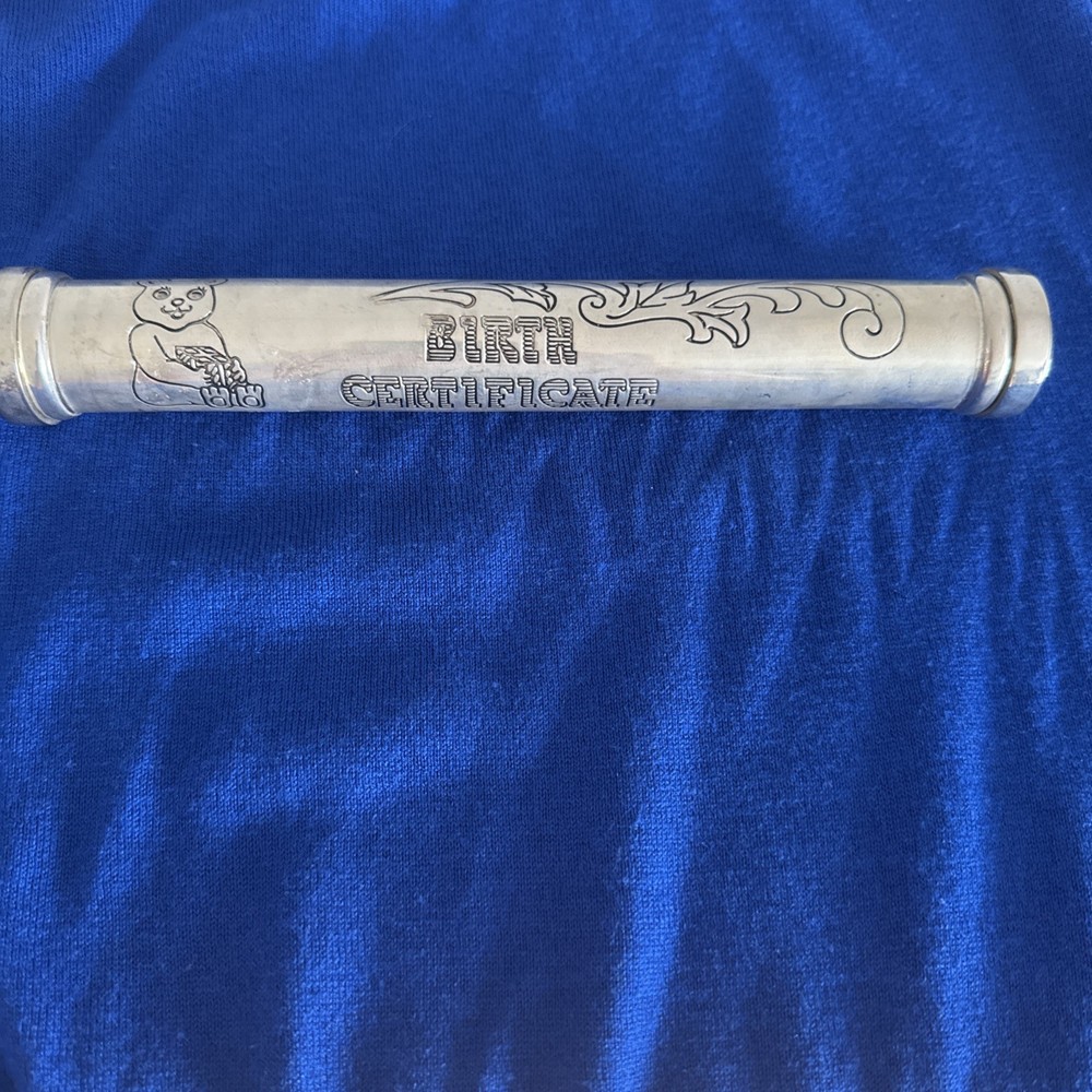 Vintage Godinger Engraved Birth Certificate Scroll Tube Cannister Silver Plated