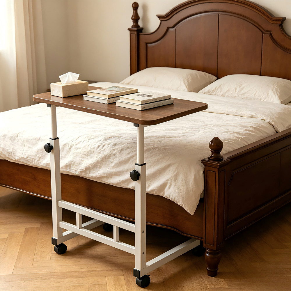 1-Layer Portable Rolling Standing Desk Adjustable Height Storage Shelves WALNUT