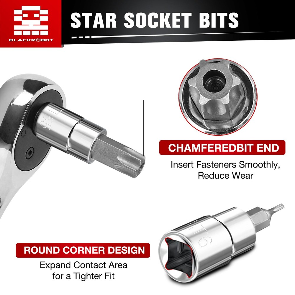 67-Piece Master Torx Bit Socket and E-Torx Socket Set, 1/4” 3/8” 1/2” Drive(E...