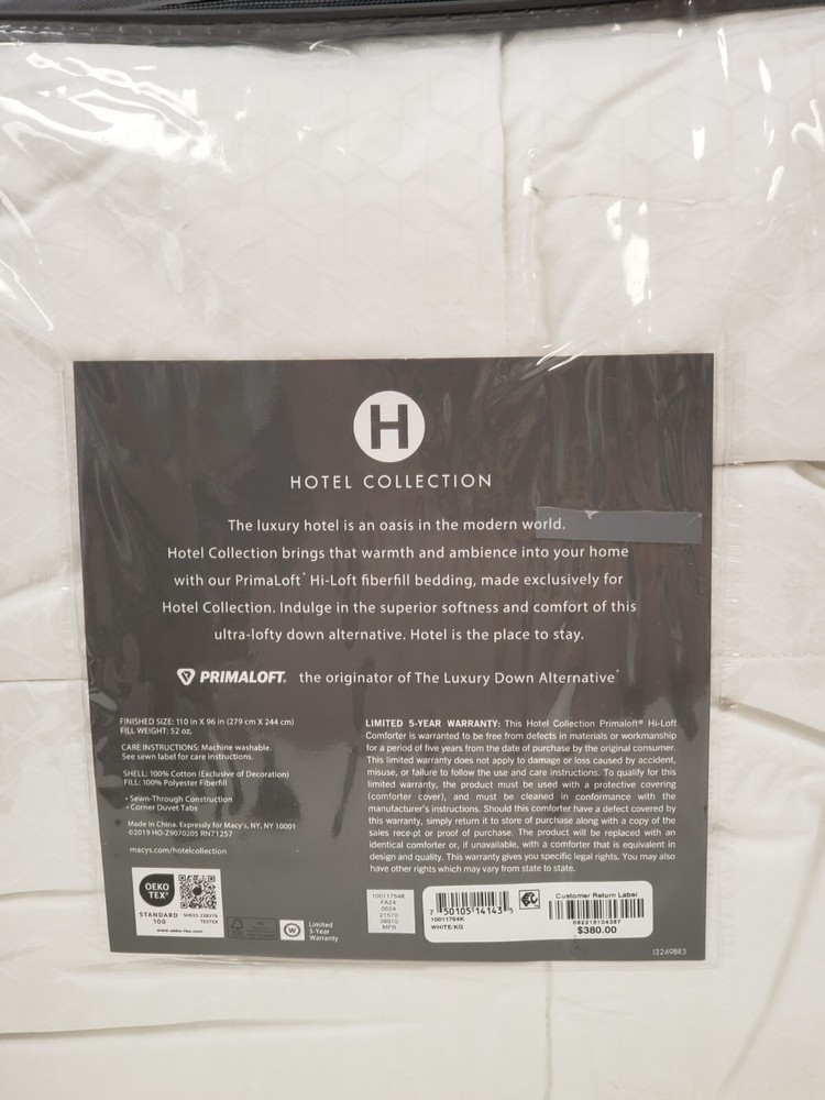 Hotel Collection Primaloft Hi Loft Down Alternative KING Comforter White
