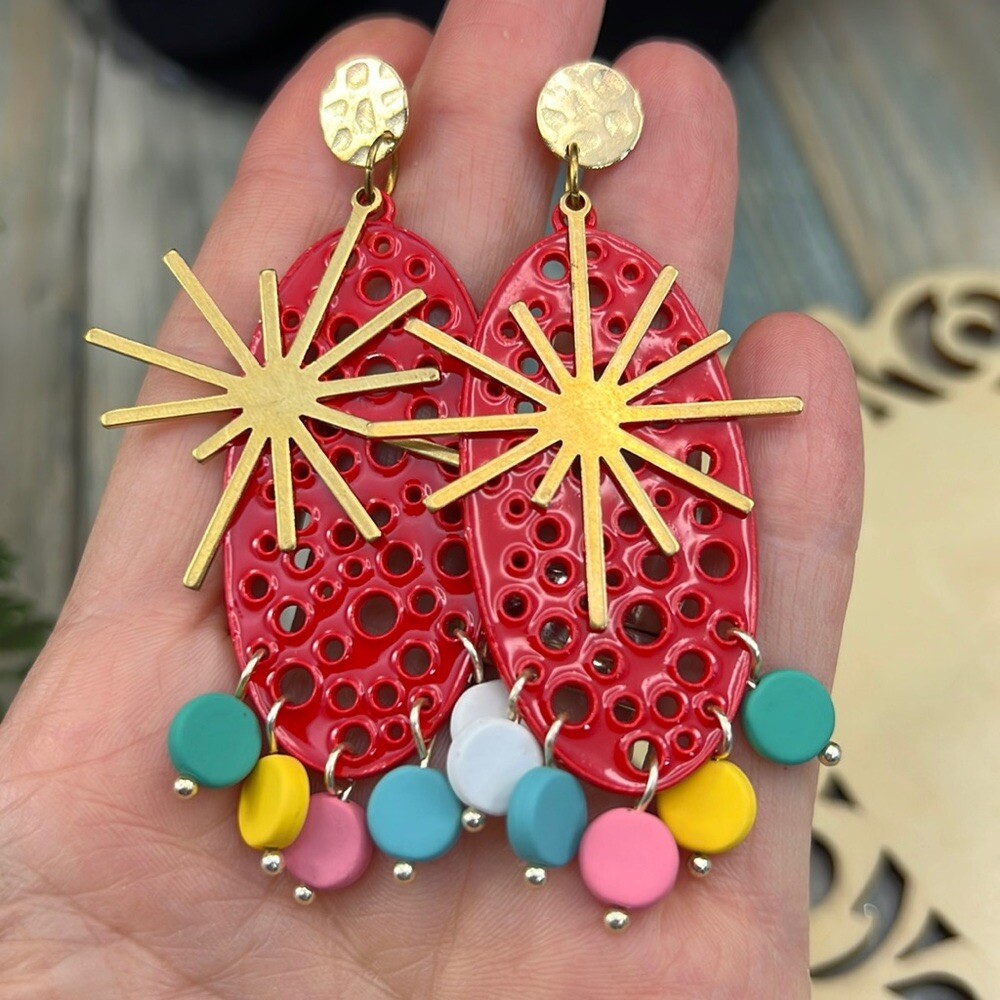Adorned Crown Artisan Assemblage earrings atomic starburst