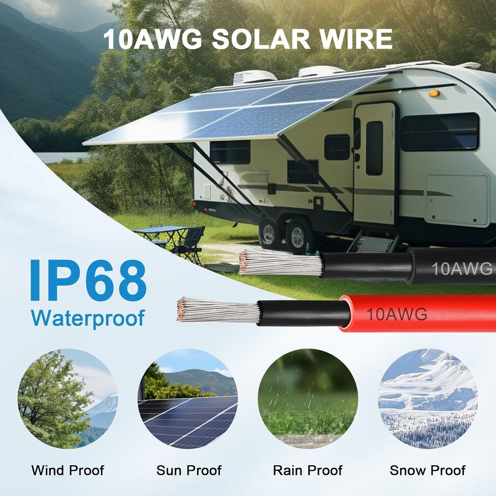 10AWG Solar Extension Panel Cable - 30FT Wire with